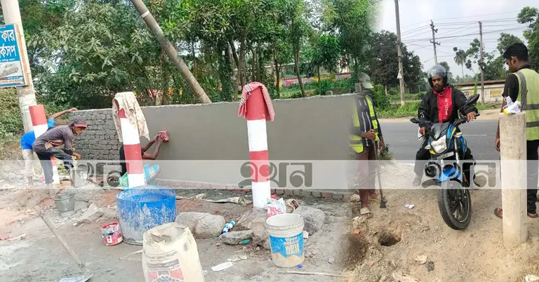 অবৈধ ইউটার্ন বন্ধে সওজের দেয়াল